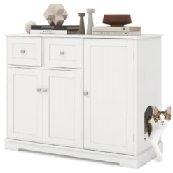 Versteck für die Katzentoilette mit 2 Schubladen & 3 Türen Holz Katzenschrank Katzenmöbel