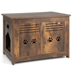 Verstecktes Katzenhaus mit Seitlichem Eingang aus Holz 70 x 52 x 51 cm Rustikales Braun