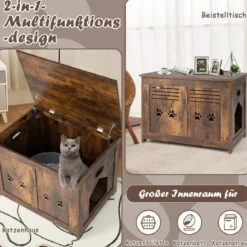 Verstecktes Katzenhaus mit Seitlichem Eingang aus Holz 70 x 52 x 51 cm Rustikales Braun
