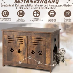 Verstecktes Katzenhaus mit Seitlichem Eingang aus Holz 70 x 52 x 51 cm Rustikales Braun