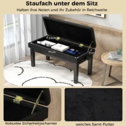 Verstellbare Duett-Klavierbank mit Stauraum & Wasserdichtem Gepolstertem Kissen Schwarz