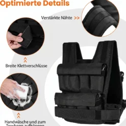 Verstellbare Gewichtsweste für Damen & Herren Fitnessweste mit Abnehmbaren Gewichtsandsäcken 34 cm