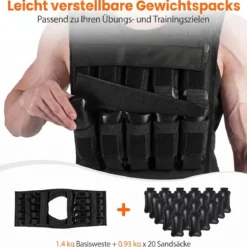 Verstellbare Gewichtsweste für Damen & Herren Trainingsweste mit Weiche Schulterpolster 38 cm