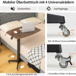 Verstellbarer Betttisch Pneumatischer Medizinischer Nachttisch Braun