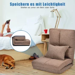 Verstellbarer Bodenstuhl Klappbares Bodensofa mit weichem Kissen Bodensessel Braun