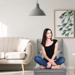 Verstellbarer Bodenstuhl Klappbares Bodensofa mit weichem Kissen Bodensessel Grau