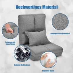 Verstellbarer Bodenstuhl Klappbares Bodensofa mit weichem Kissen Bodensessel Grau