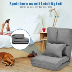 Verstellbarer Bodenstuhl Klappbares Bodensofa mit weichem Kissen Bodensessel Grau