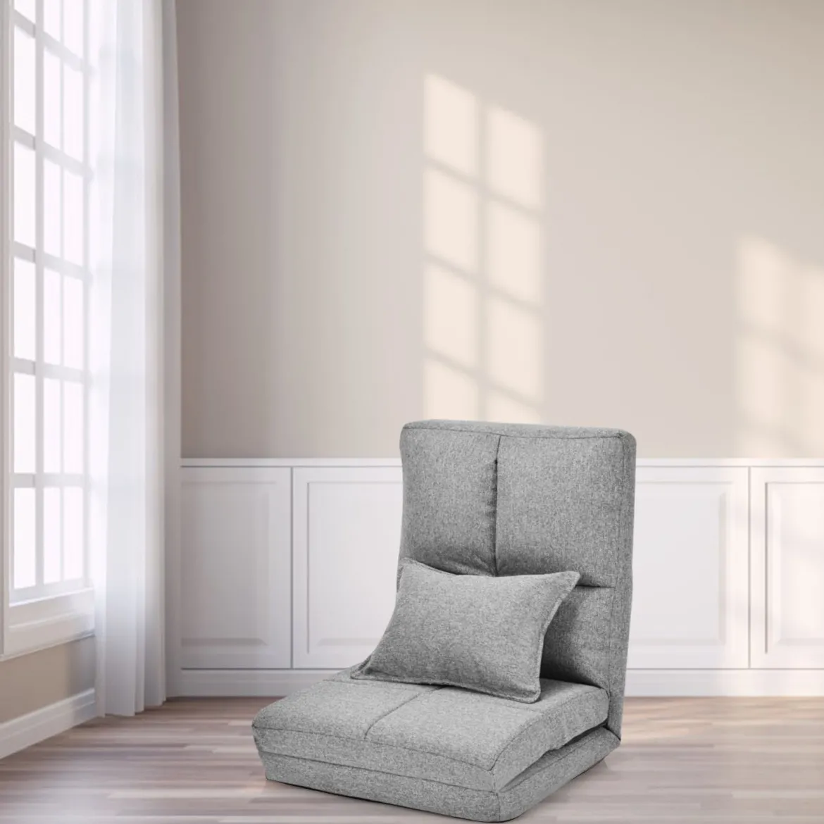 Verstellbarer Bodenstuhl Klappbares Bodensofa mit weichem Kissen Bodensessel Grau