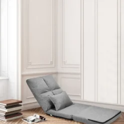 Verstellbarer Bodenstuhl Klappbares Bodensofa mit weichem Kissen Bodensessel Grau