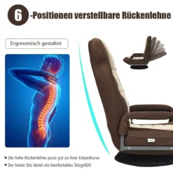 Verstellbarer 6-Positionen-Bodenstuhl Fußbodensessel mit Drehfuß 61-87 x 55 x 75 cm Beide + Braun