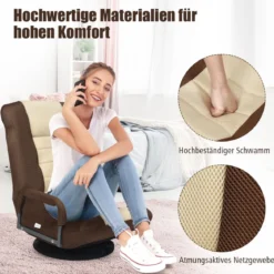 Verstellbarer 6-Positionen-Bodenstuhl Fußbodensessel mit Drehfuß 61-87 x 55 x 75 cm Beide + Braun