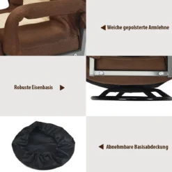 Verstellbarer 6-Positionen-Bodenstuhl Fußbodensessel mit Drehfuß 61-87 x 55 x 75 cm Beide + Braun
