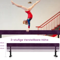 Verstellbarer Schwebebalken 226 cm Hoher und Tiefer Gymnastikbalken mit 3 Höhen Violett