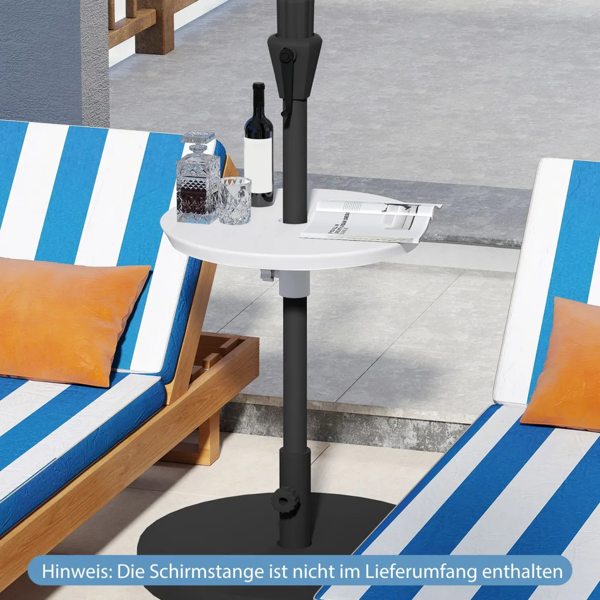 Verstellbarer Sonnenschirm-Tisch mit Schirmloch für 38-48mm Schirmstange Schirmtisch Weiß