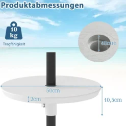 Verstellbarer Sonnenschirm-Tisch mit Schirmloch für 38-48mm Schirmstange Schirmtisch Weiß