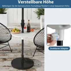 Verstellbarer Sonnenschirm-Tisch mit Schirmloch für 38-48mm Schirmstange Schirmtisch Weiß