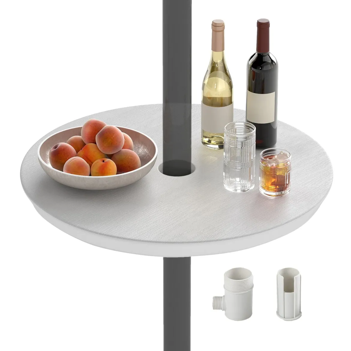 Verstellbarer Sonnenschirm-Tisch mit Schirmloch für 38-48mm Schirmstange Schirmtisch Weiß