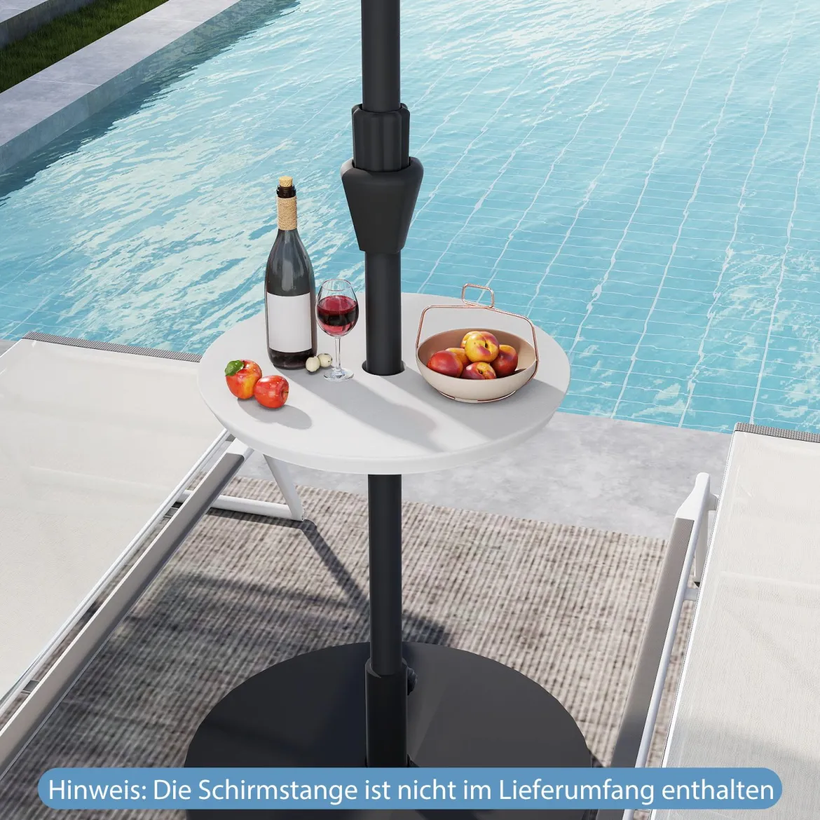 Verstellbarer Sonnenschirm-Tisch mit Schirmloch für 38-48mm Schirmstange Schirmtisch Weiß