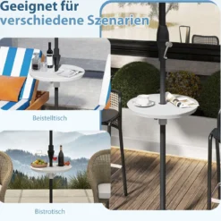 Verstellbarer Sonnenschirm-Tisch mit Schirmloch für 38-48mm Schirmstange Schirmtisch Weiß
