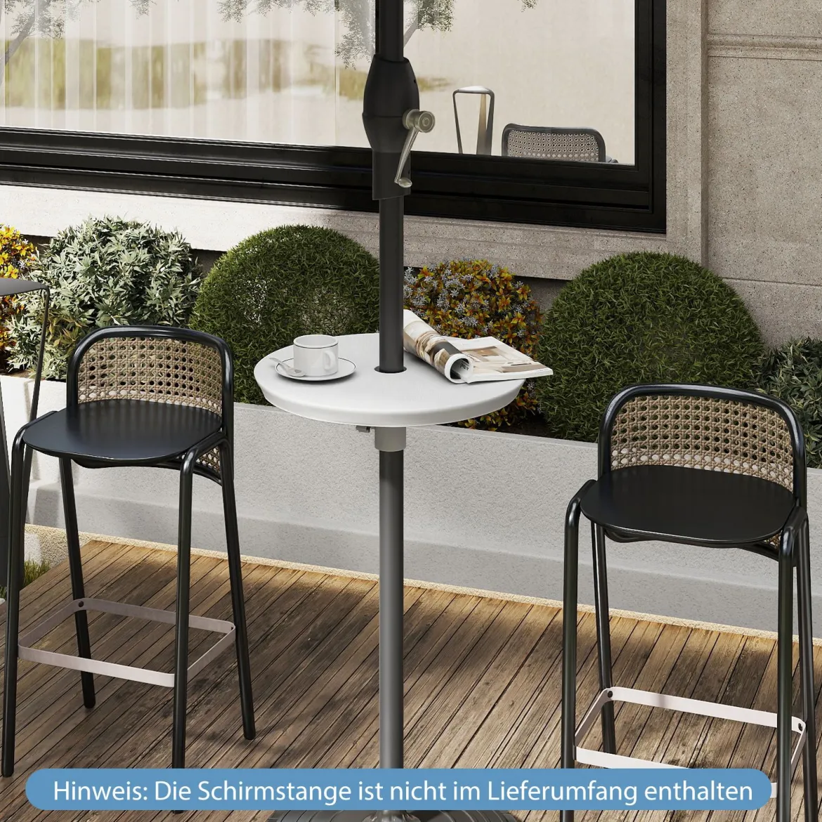 Verstellbarer Sonnenschirm-Tisch mit Schirmloch für 38-48mm Schirmstange Schirmtisch Weiß