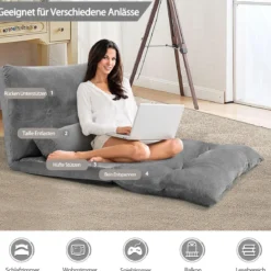 Verstellbares Bodensofa Multifunktionales 6-stufig einstellbar 178 x 98 x 18 cm Grau
