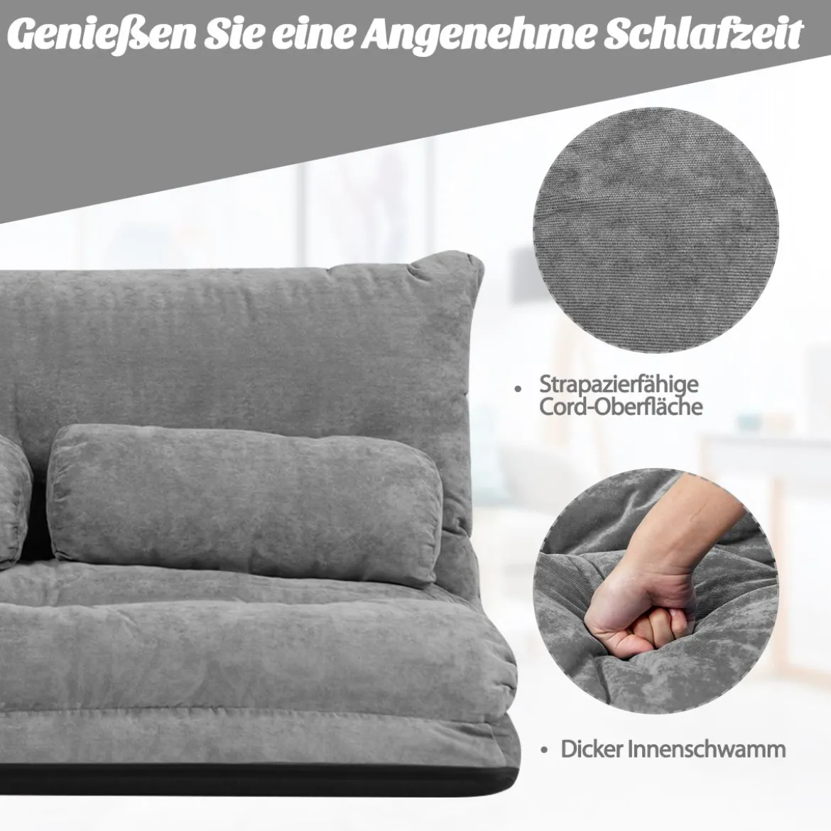 Verstellbares Bodensofa Multifunktionales 6-stufig einstellbar 178 x 98 x 18 cm Grau
