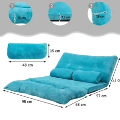Verstellbares Bodensofa und Couch Bodensofa mit 2 Kissen 180 x 98 x 18 cm Blau