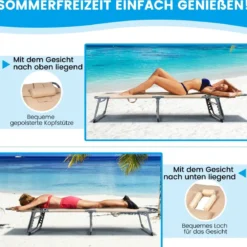 Verstellbare Sonnenliege Zusammenklappbare Strandliege mit Kissen 194 x 61 x 35,5 – 86,5 cm Beige