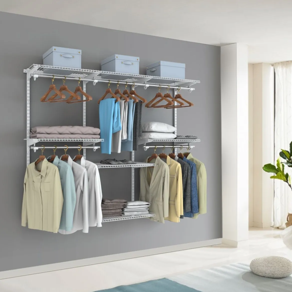 Verstellbares Schranksystem Wandschrank-System mit Kleiderstange einstellbarer Schrank Weiß