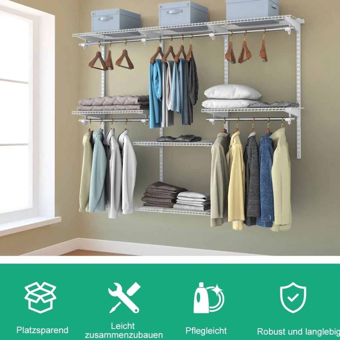 Verstellbares Schranksystem Wandschrank-System mit Kleiderstange einstellbarer Schrank Weiß