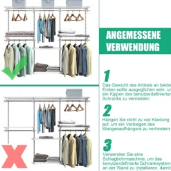 Verstellbares Schranksystem Wandschrank-System mit Kleiderstange einstellbarer Schrank Weiß