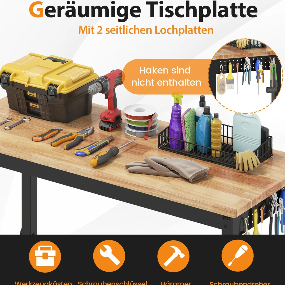 Verstellbare Werkbank mit Rollen & 1100 kg Tragfähigkeit & 2 Lochplatten Computertisch Arbeitstisch