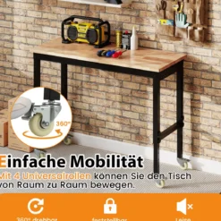 Verstellbare Werkbank mit Rollen & 1100 kg Tragfähigkeit & 2 Lochplatten Computertisch Arbeitstisch