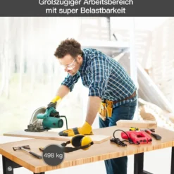 Verstellbare Werkbank mit Universalrollen Arbeitstisch aus Bambus 120 x 60 x 77-101 cm Natur