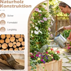 Vertikales Hochbeet aus Fichtenholz mit Spalier & Drainage Blumenkasten mit Sichtschutz Natur