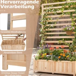 Vertikales Hochbeet aus Fichtenholz mit Spalier & Drainage Blumenkasten mit Sichtschutz Natur