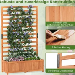 Vertikales Hochbeet aus Fichtenholz mit Spalier & Drainage Blumenkasten mit Sichtschutz Orange