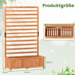Vertikales Hochbeet aus Fichtenholz mit Spalier & Drainage Blumenkasten mit Sichtschutz Orange