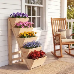 Vertikales Hochbeet mit 5 Etagen aus Tannenholz Blumenbeet mit Pflanzkästen Blumentreppe Natur