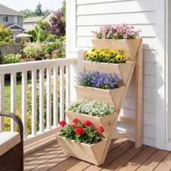 Vertikales Hochbeet mit 5 Etagen aus Tannenholz Blumenbeet mit Pflanzkästen Blumentreppe Natur