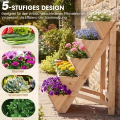 Vertikales Hochbeet mit 5 Etagen aus Tannenholz Blumenbeet mit Pflanzkästen Blumentreppe Natur