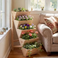 Vertikales Hochbeet mit 5 Etagen aus Tannenholz Blumenbeet mit Pflanzkästen Blumentreppe Natur