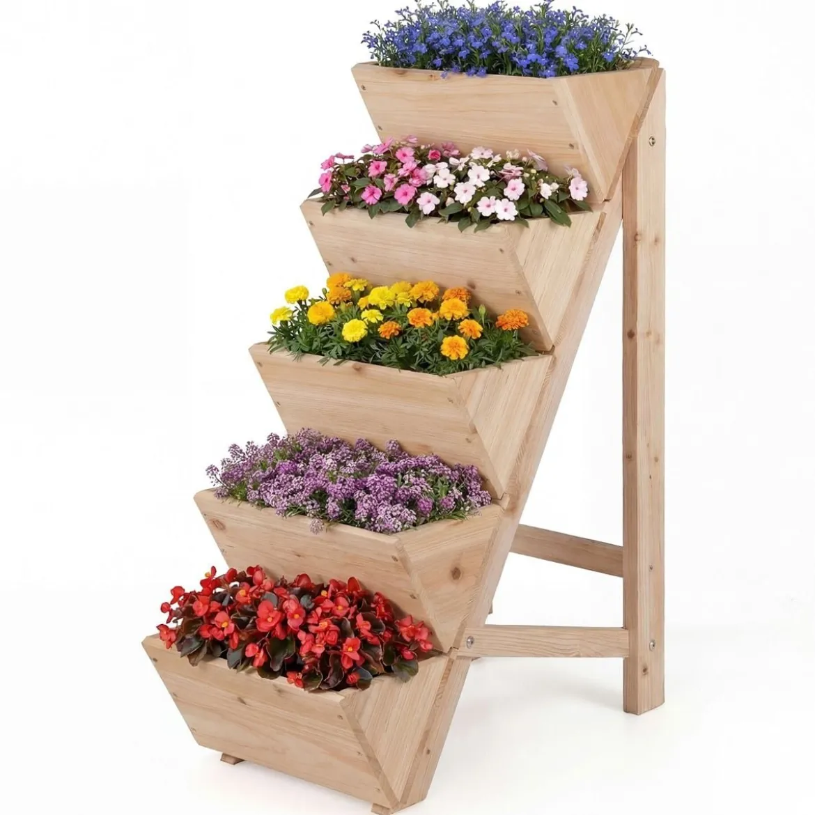Vertikales Hochbeet mit 5 Etagen aus Tannenholz Blumenbeet mit Pflanzkästen Blumentreppe Natur