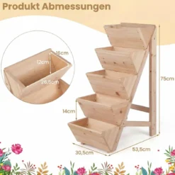Vertikales Hochbeet mit 5 Etagen aus Tannenholz Blumenbeet mit Pflanzkästen Blumentreppe Natur