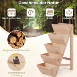Vertikales Hochbeet mit 5 Etagen aus Tannenholz Blumenbeet mit Pflanzkästen Blumentreppe Natur