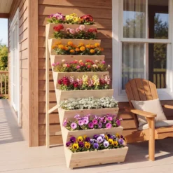 Vertikales Hochbeet mit 8 Etagen aus Tannenholz Blumenbeet mit Pflanzkästen Blumentreppe Natur
