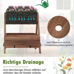 Vertikales Hochbeet mit 2 Etagen & 3 Pflanzkästen & Ablauflöchern Blumenbeet 66 x 73 x 73 cm Braun