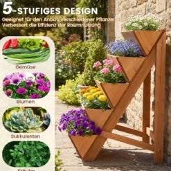 Vertikales Hochbeet mit 5 Etagen aus Tannenholz Blumenbeet mit Pflanzkästen Blumentreppe Orange