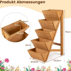 Vertikales Hochbeet mit 5 Etagen aus Tannenholz Blumenbeet mit Pflanzkästen Blumentreppe Orange